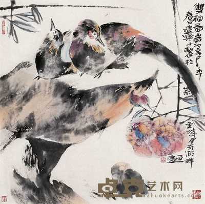 高德星 2001 年作 双栖图 镜心 55.5×55.5cm